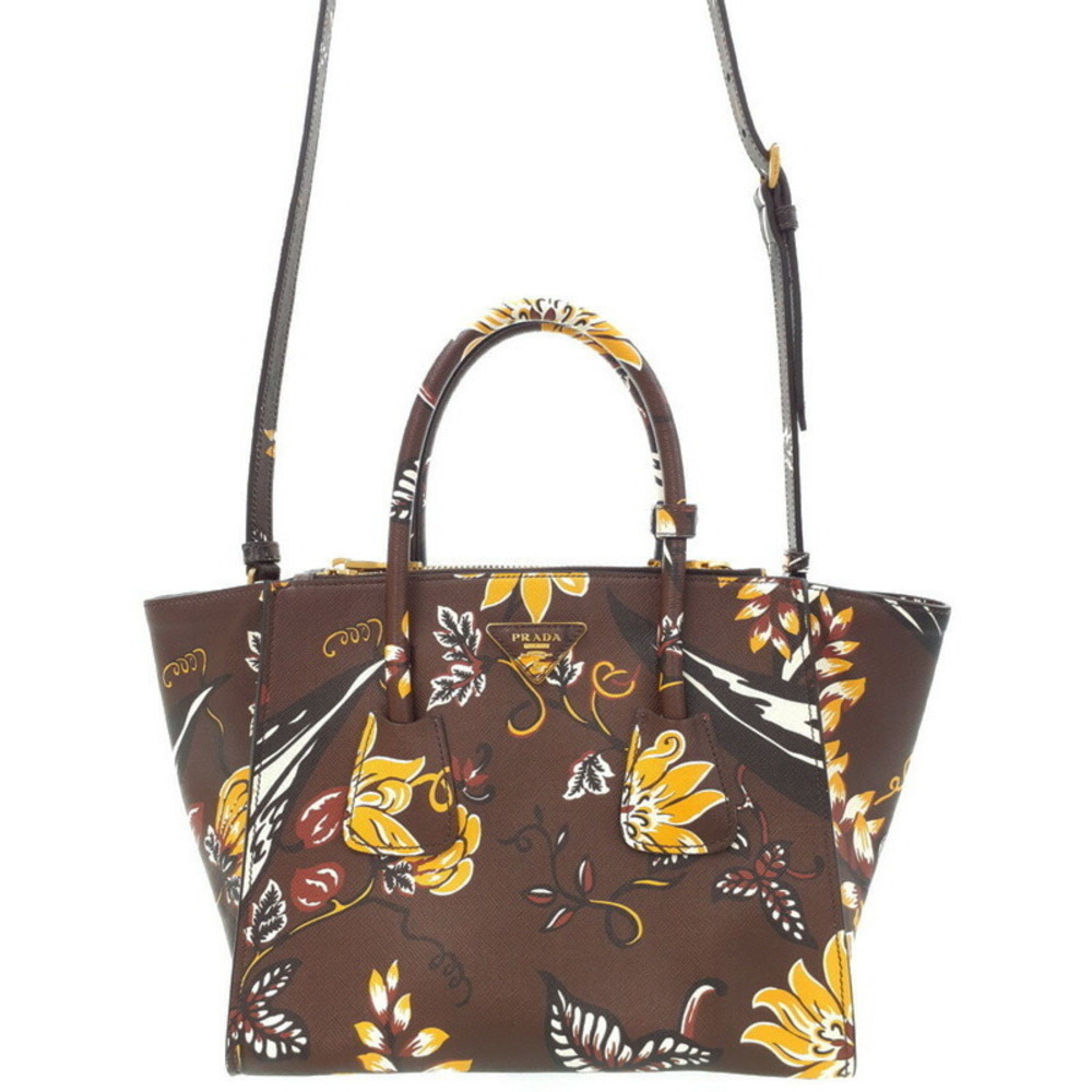 Prada Saffiano Lux tote bag floral brown leather